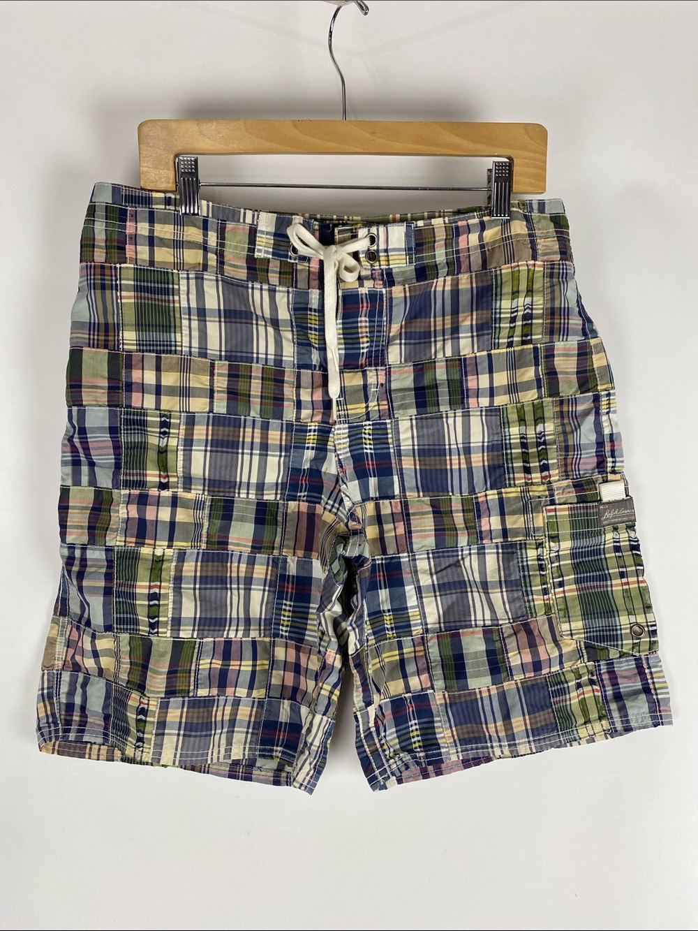 Vtg POLO Ralph Lauren Board Shorts Swim Trunks,Plaid Cotton Nylon SZ 32